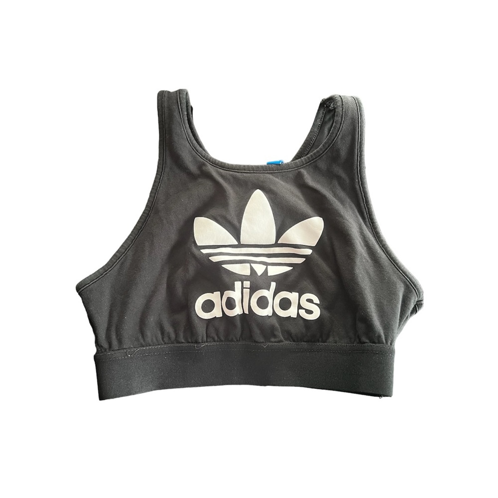 ADIDAS | black sports bra with white trefoil size small